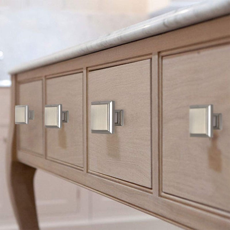 FOCCTS 5 Pack Cabinet Knobs Brushed Nickel, Kitchen Cabinet Hardware Square Knobs, Stainless Steel Cabinet Knobs for Dresser Drawers, 1-1/4 inch - Image 3